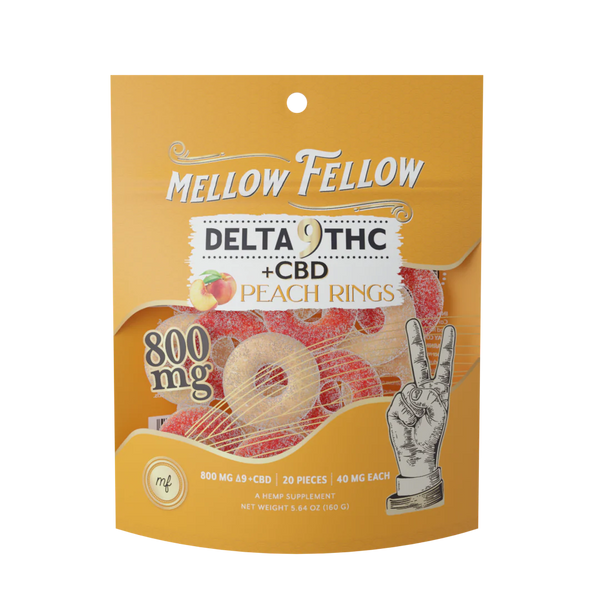 Mellow Fellow Peach Rings: Delta 9 THC & CBD Infused Gummy Rings