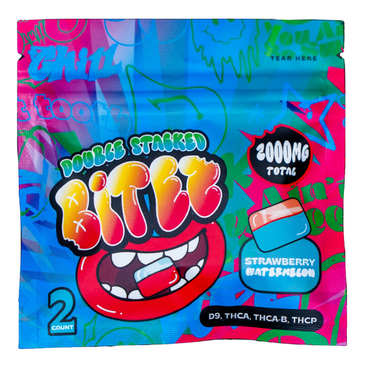 Strawberry Watermelon Double Stacked Bitez 2000MG THCA + Delta-9 + THCP Gummies 2CT.