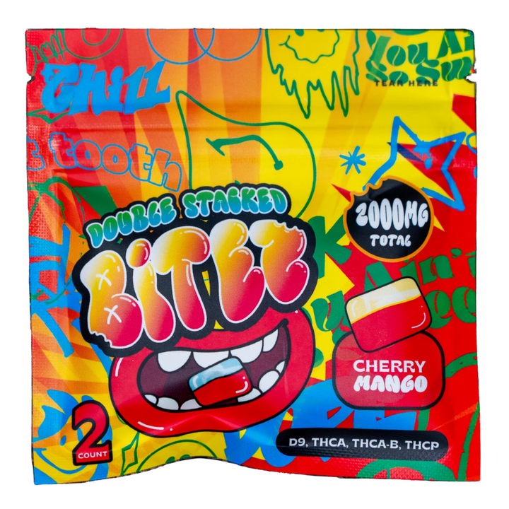 Cherry Mango Double Stacked Bitez 2000MG THCA + Delta-9 + THCP Gummies 2CT.