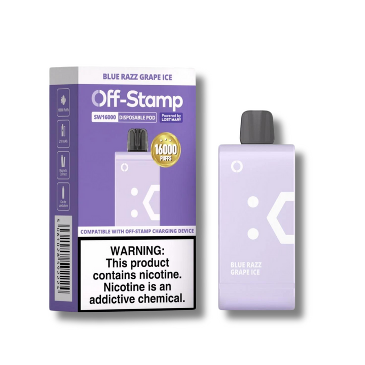 Lost Mary Off Stamp SW16000 Pod Disposable Blue Razz Grape Ice Vape