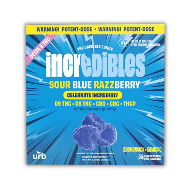 URB Incredibles Gummies 1500 MG 30ct Sour Blue Razzberry